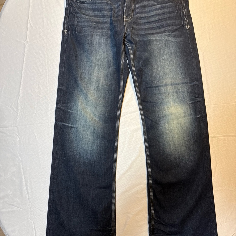 BKE Carter 34R Men’s Denim  Stretch Jeans Dark Wash Bootleg Light Whiskers